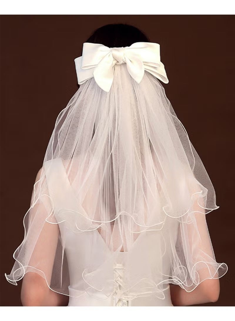 NIBEMINENT 4-Piece Bride Bow Veil Headband with Hair Clip Barrette for Wedding Engagement Bride to Be Bridal Shower Bachelorette - Image 4