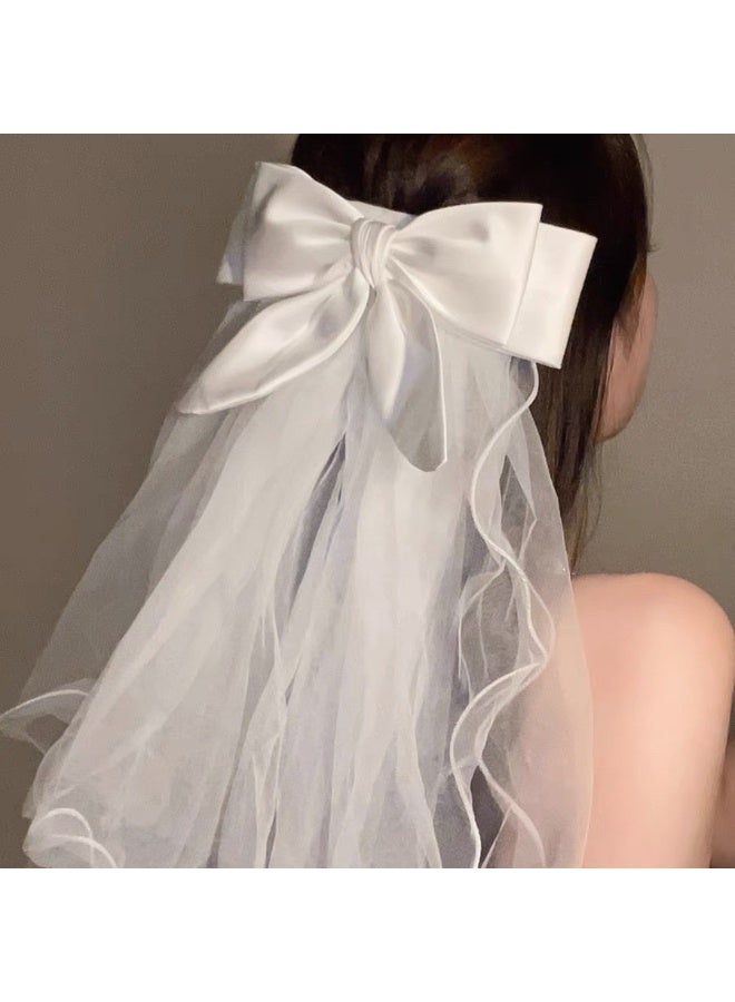 NIBEMINENT 4-Piece Bride Bow Veil Headband with Hair Clip Barrette for Wedding Engagement Bride to Be Bridal Shower Bachelorette - Image 5