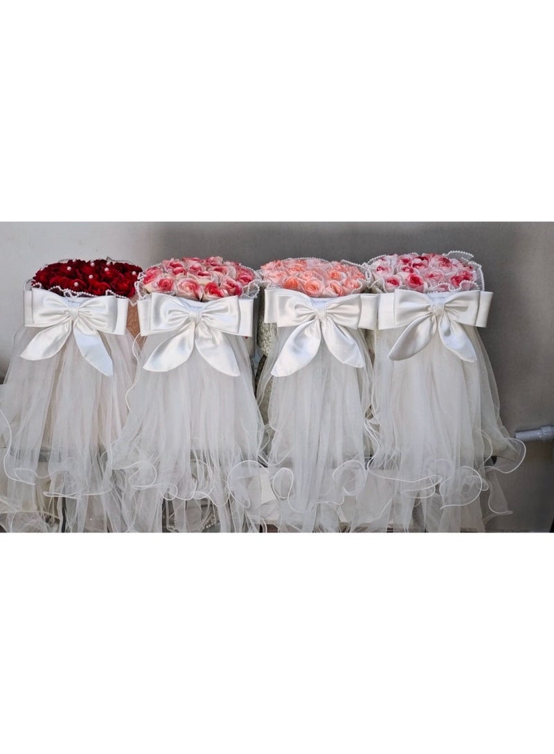 NIBEMINENT طقم عروس مكون من 4 قطع مع حجاب قوس رأس و مشبك شعر لحفل الزفاف و خطوبة العروس و حفل الاستحمام العرائسي و حفلة العزوبية - Image 4