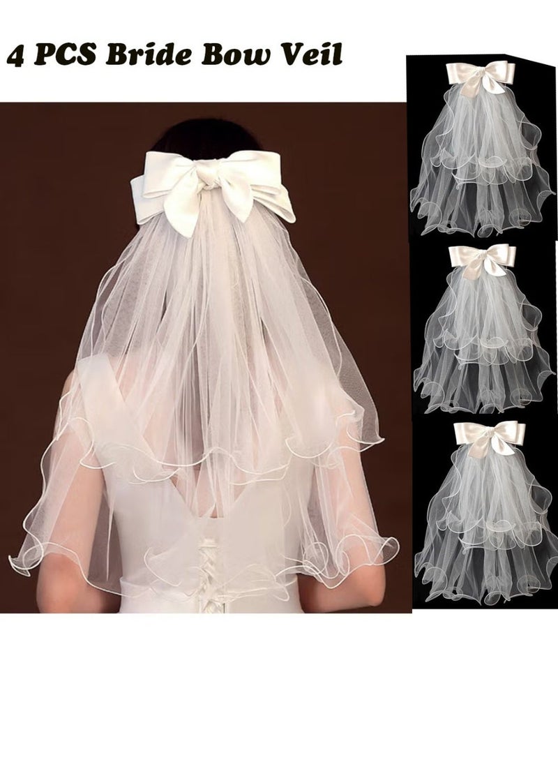 NIBEMINENT طقم عروس مكون من 4 قطع مع حجاب قوس رأس و مشبك شعر لحفل الزفاف و خطوبة العروس و حفل الاستحمام العرائسي و حفلة العزوبية - Image 1
