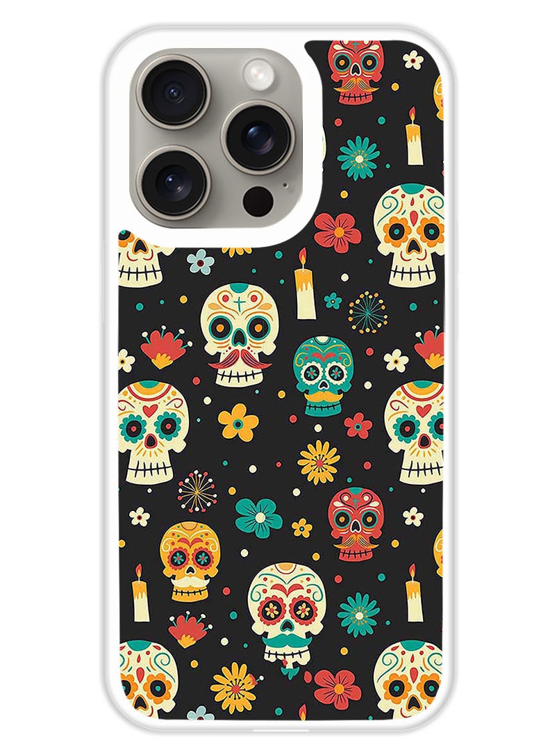 Theodor Protective Case Cover For APPLE IPHONE 15 Pro Skeleton Patterns (White Bumper) - Image 1