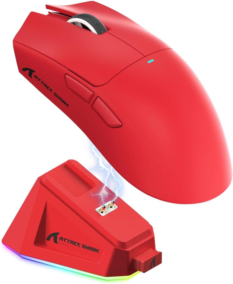 Magic-Refiner Attack Shark X11 59g Super Lightweight Wireless Gaming Mouse with RGB Magnetic Charging Dock,BT/2.4G Wireless/Wired Mouse,22000 DPI,5 Programmable Buttons for PC/Laptop/Mac(Red) - Image 1