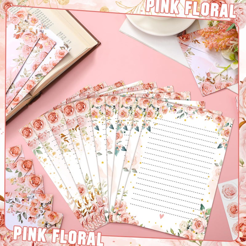 TaoBary 160 Pcs Stationery Paper Set 50 Double Sided Stationery Papers with 50 Matching Envelopes and 60 Round Dot Sticker, 10 Design(Pink Floral,5.5 x 8.25 Inch) - Image 4