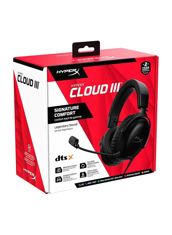 HYPERX Cloud III Over Ear Wired Gaming Headset, PC, PS5, Xbox Series X|S, Angled 53Mm Drivers, DTS, Memory Foam, Durable Frame, Ultra-Clear 10Mm Mic, USB-C, USB-A, 3.5Mm Black | 727A8AA - Image 4