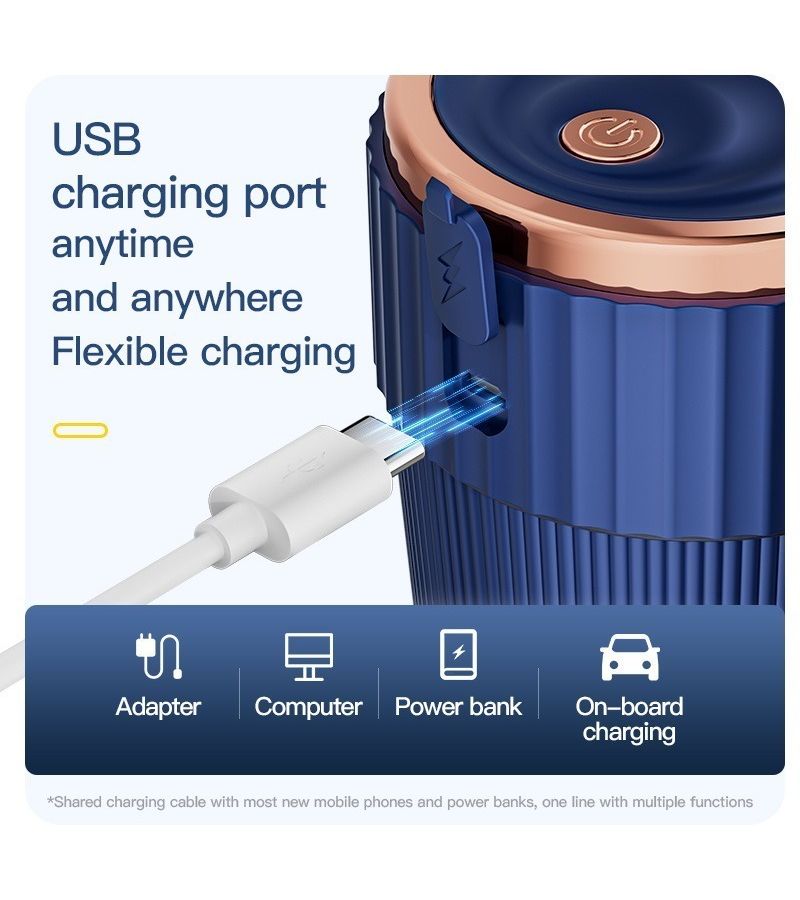 عصارة خلاط شخصي 450 مل قابلة لإعادة الشحن عبر USB مع 6 شفرات من الفولاذ المقاوم للصدأ للعصائر والمخفوقات للمنزل والمطبخ والجيم والسفر أسلوب منزلي منزلي - Image 3