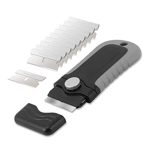 Gomake Razor Blade Scraper Tool with Blade Storage Container, Glass Cooktop Stove Scraper with 10PCS Stainless Steel Blades for Glass Clean,Paint,Old Label,Decal Sticker,Adhesive Remover-Grey - Image 1