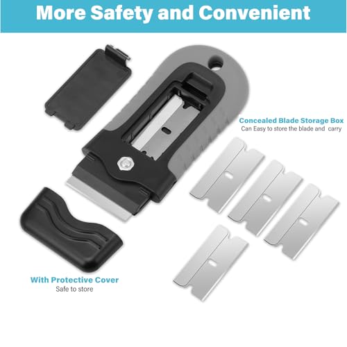 Gomake Razor Blade Scraper Tool with Blade Storage Container, Glass Cooktop Stove Scraper with 10PCS Stainless Steel Blades for Glass Clean,Paint,Old Label,Decal Sticker,Adhesive Remover-Grey - Image 2