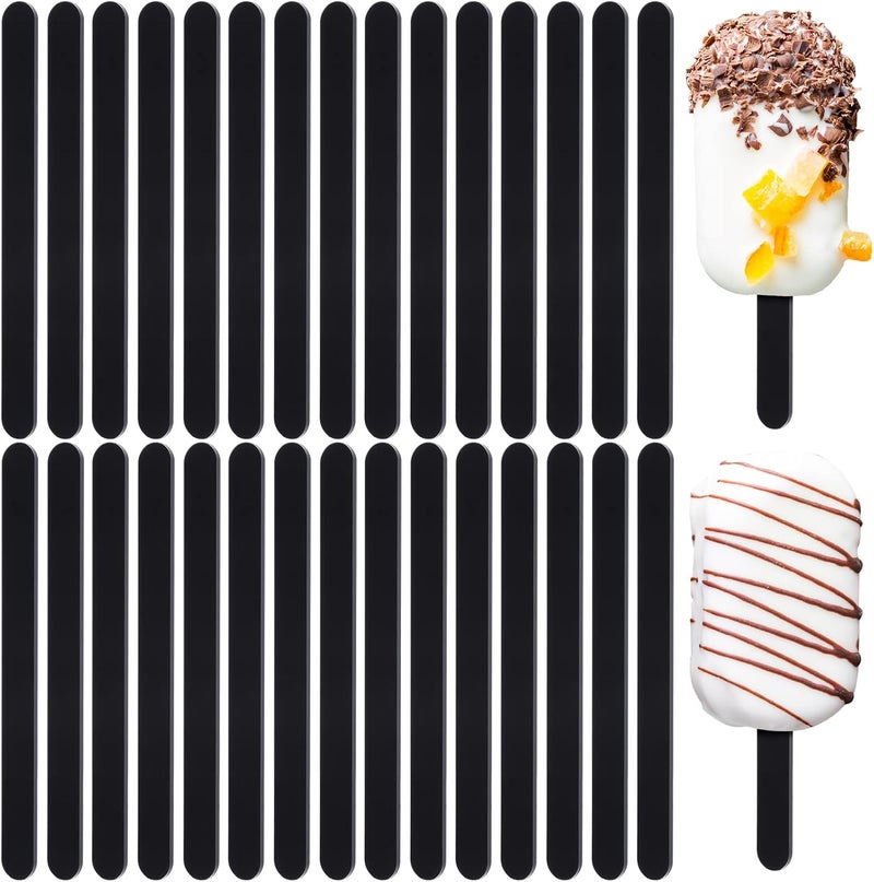 Romooa 30 Pieces Acrylic Sticks Reusable Cakesicle Sticks Cake Pop Mold Mirror Ice Pop Sticks Ice Cream Cakesicle Mold for Home Cake Candy Gifts Party Craft (4.5 Inches, Black) - Image 1