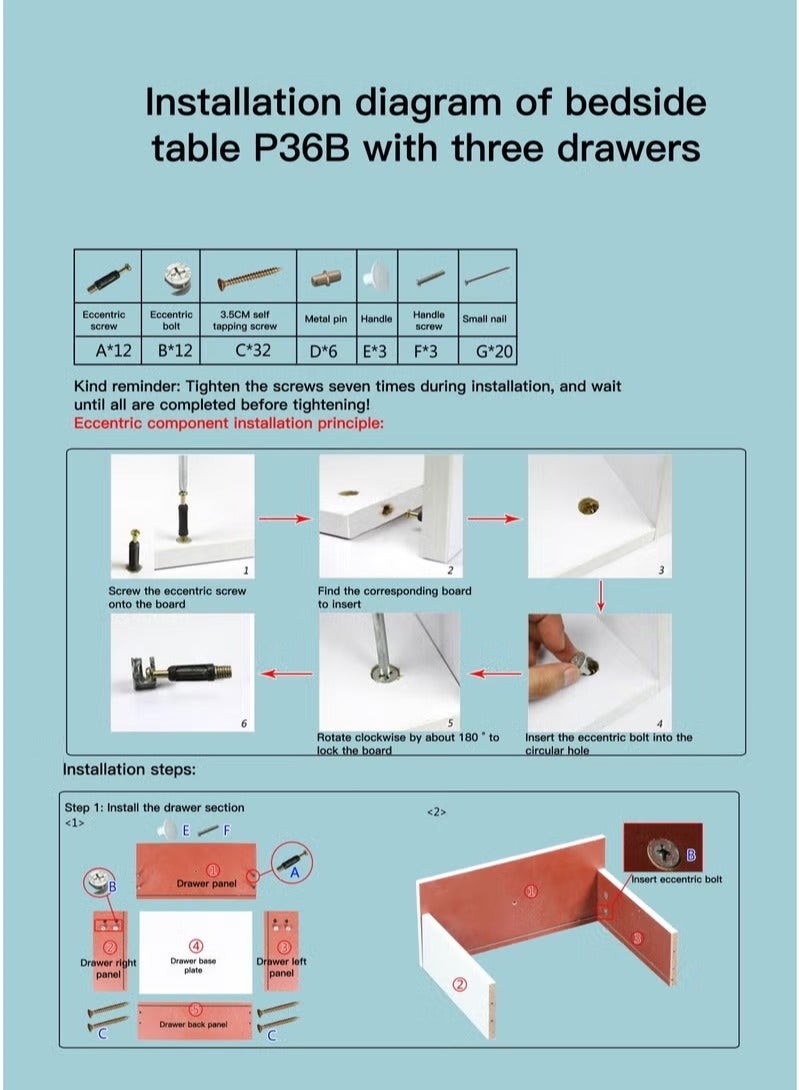 ميكسد جدول جنب السرير جدول جنب السرير مع ثلاث أدراج وايتوود بسيطة الحديثة الشمالية ميني تخزين الجدول الجانبي نهاية الجدول زاوية مساحة صغيرة جدول تخزين مجلس الوزراء - Image 3