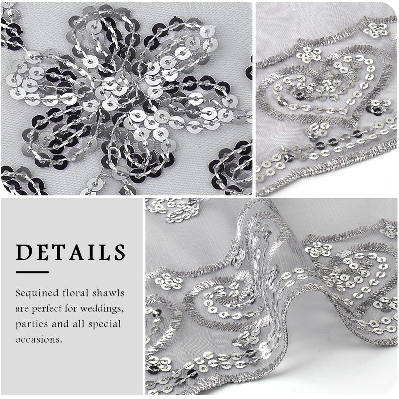 Ladiery Sequin Floral Shawls and Wraps for Evening Dresses,Women sparkly Sheer Mesh Wedding Shawls for Evening Party - Image 4