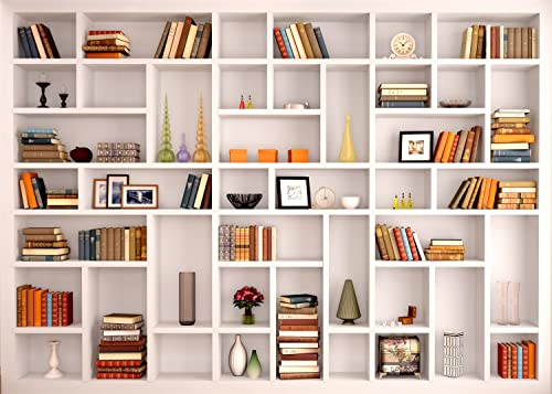 BELECO 10x8ft Fabric White Bookshelf Photography Backdrop School Library Modern Office Bookcase Home Office Zoom Meeting Video Conferencing Graduation Decor Portrait Shoot Props - Image 2