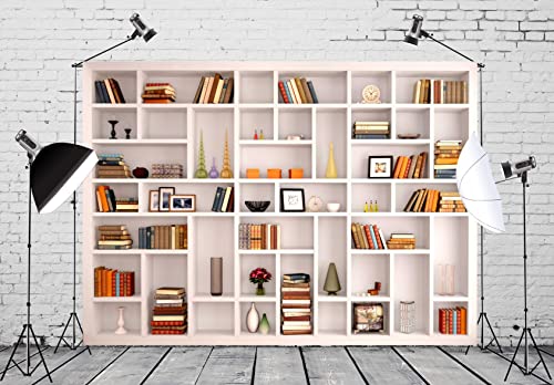 BELECO 10x8ft Fabric White Bookshelf Photography Backdrop School Library Modern Office Bookcase Home Office Zoom Meeting Video Conferencing Graduation Decor Portrait Shoot Props - Image 3