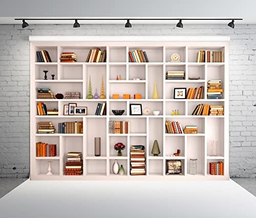 BELECO 10x8ft Fabric White Bookshelf Photography Backdrop School Library Modern Office Bookcase Home Office Zoom Meeting Video Conferencing Graduation Decor Portrait Shoot Props - Image 4
