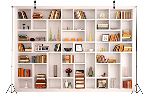 BELECO 10x8ft Fabric White Bookshelf Photography Backdrop School Library Modern Office Bookcase Home Office Zoom Meeting Video Conferencing Graduation Decor Portrait Shoot Props - Image 5
