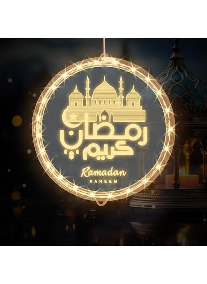 Arabest Eid Ramadan LED Lights, Islamic Mubarak Decor with Castle Hanging Lights for Indoor Outdoor, Warm Window Decorations for Bedroom Party.  - Image 1