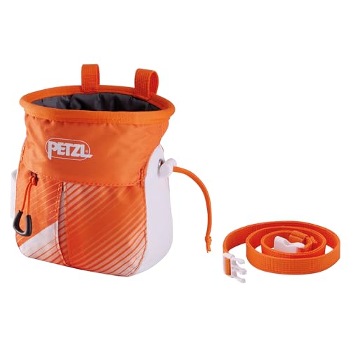 Petzl SAKAPOCHE Ergonomic Chalk Bag with Pocket and Belt OrangeWhite - Image 1