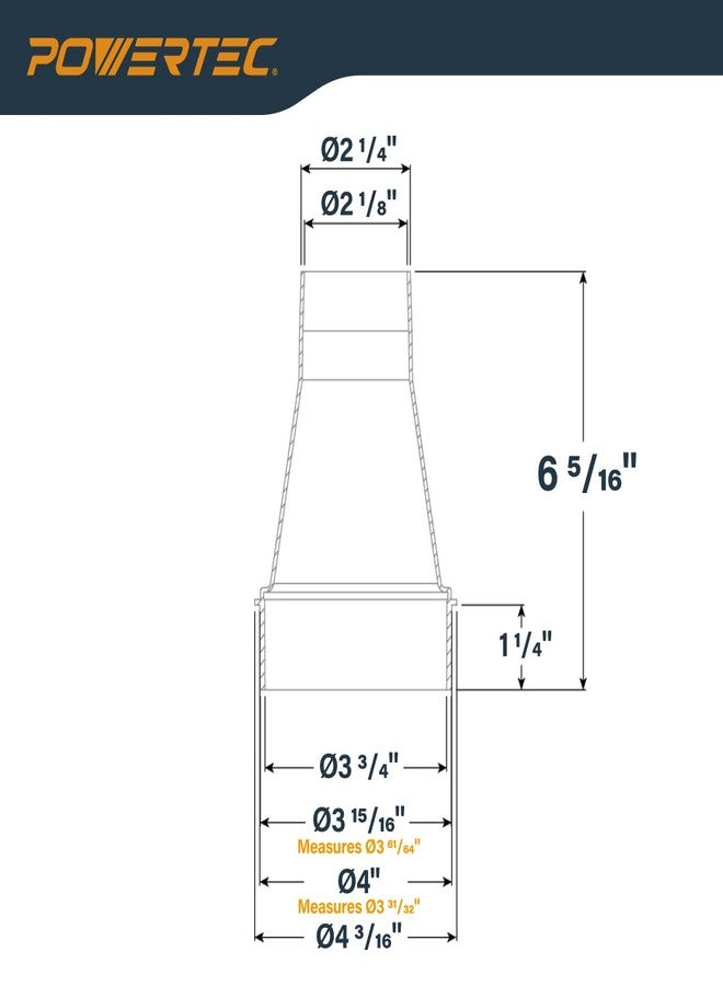 باورتيك محول مخفض خرطوم POWERTEC 70147 بقطر خارجي 4 بوصات إلى قطر خارجي 2-1/4 بوصة لأنظمة جمع الغبار - Image 2