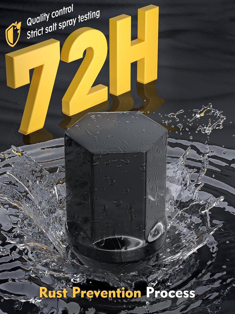 MIKKUPPA صواميل العجلات السوداء MIKKUPPA M14x1.5 - صواميل كبيرة ذات مقعد جوزة كبيرة بتصميم كروم OEM قطعة واحدة 7/8" بديل لمركبات كرايسلر دودج جيب رام (24 قطعة) - Image 5
