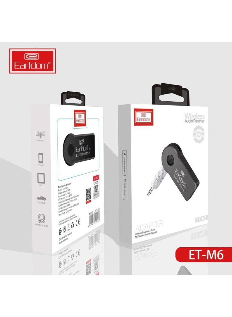 Earldom Universal Bluetooth AUX Music Receiver With Mic Black