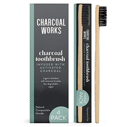 Charcoal Works Adult Charcoal Infused Bamboo Toothbrush Pack of 4 - Image 2
