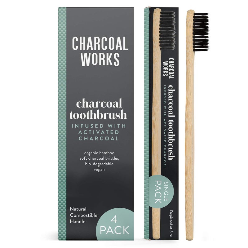 Charcoal Works Adult Charcoal Infused Bamboo Toothbrush Pack of 4 - Image 3