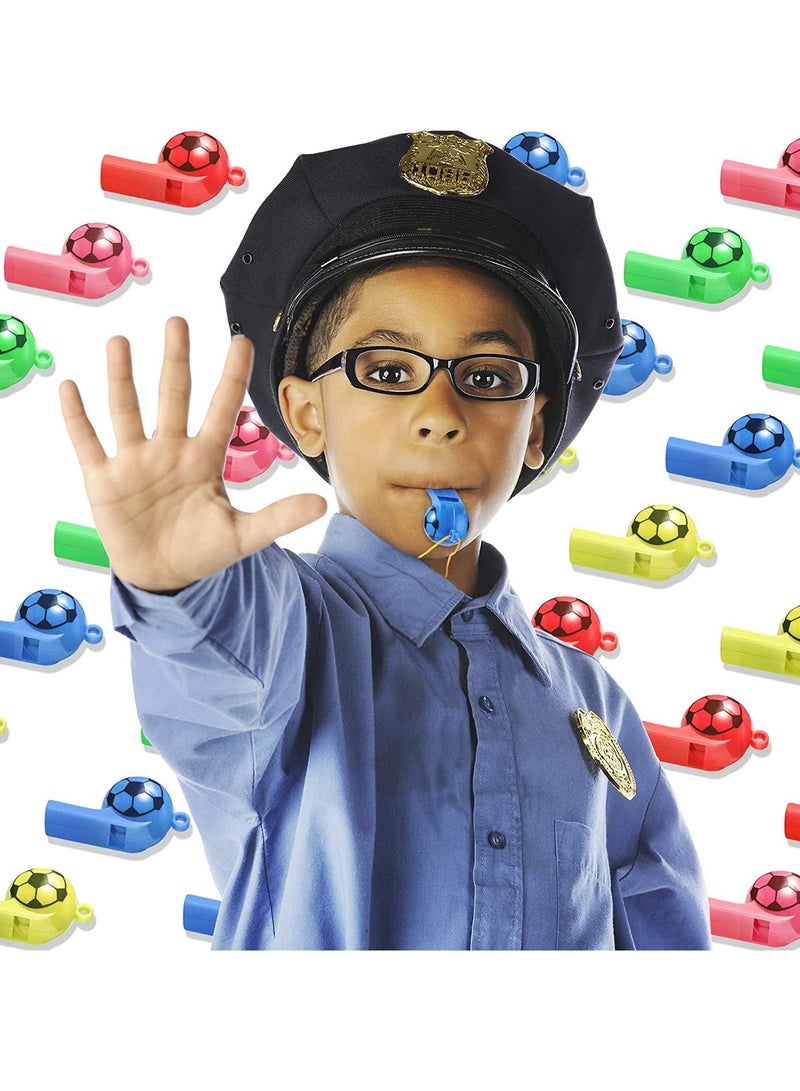 Plastic Whistles with Lanyard Soccer Pattern Training Sports Whistle Kids Whistle for Referee School Camping Soccer Party Favors, 24 Pcs Random Color - Image 4