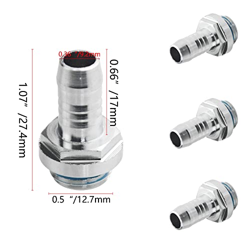 BXQINLENX Silver Chrome G1/4" to 7/16" Barb Fitting (Tubing ID 9.5MM) for Computer Water Cooling System Through Joint Straight Joint(4 PCS) - Image 2