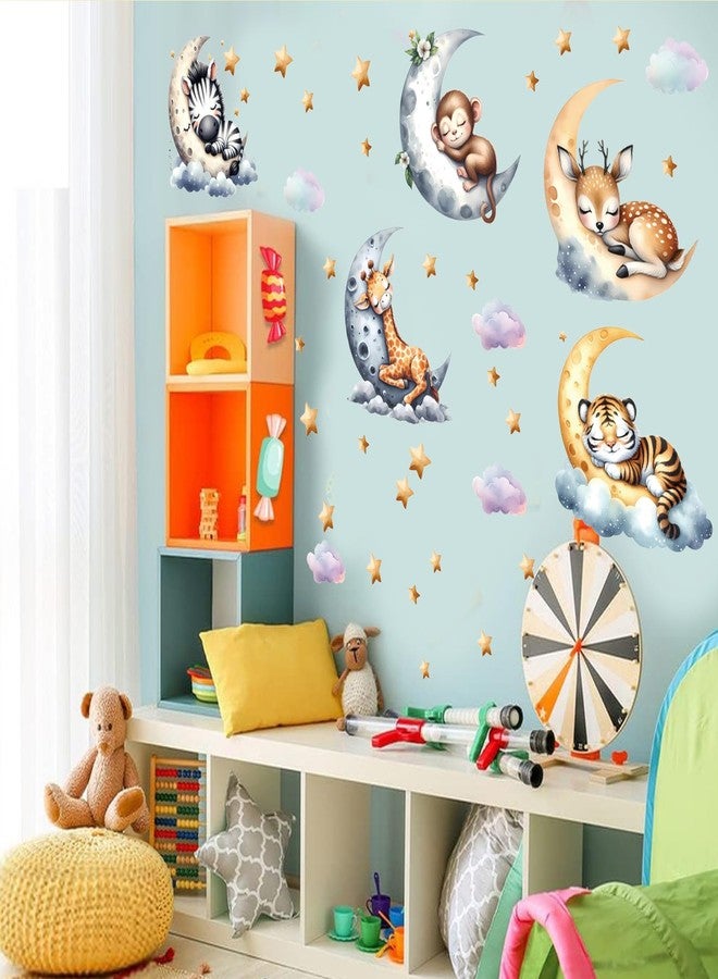 WEWINLE Jungle Animal Wall Decals for Nursery - Removable Safari Animal Stickers for Baby Room, Kids Bedroom & Playroom - Moon and Stars Animals Wall Art Decor for Boys and Girls - Image 5