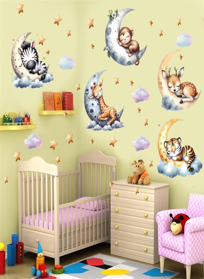 WEWINLE Jungle Animal Wall Decals for Nursery - Removable Safari Animal Stickers for Baby Room, Kids Bedroom & Playroom - Moon and Stars Animals Wall Art Decor for Boys and Girls - Image 2