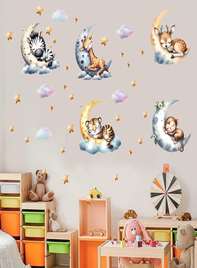 WEWINLE Jungle Animal Wall Decals for Nursery - Removable Safari Animal Stickers for Baby Room, Kids Bedroom & Playroom - Moon and Stars Animals Wall Art Decor for Boys and Girls - Image 3