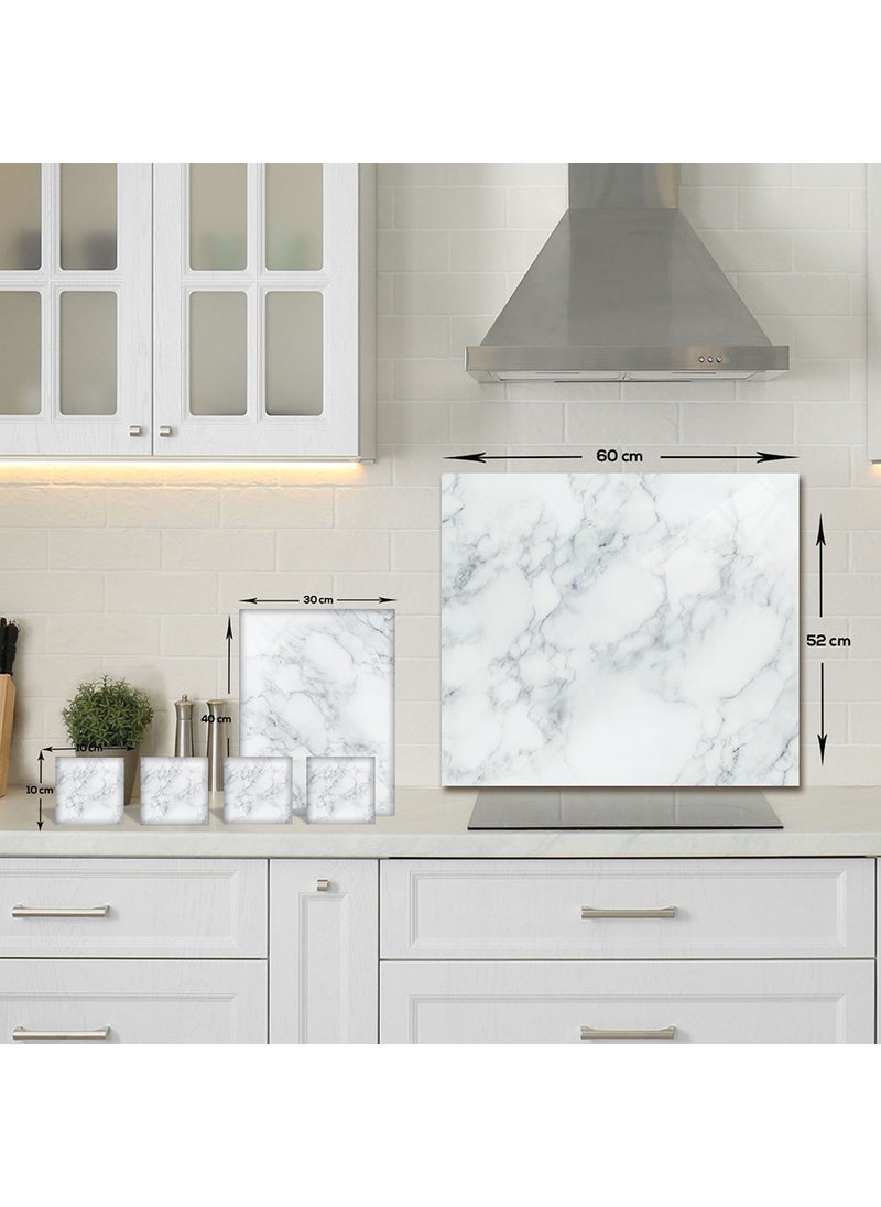DECORITA 3-Piece Set Classic Marble Look | Glass Stove Back - Glass Cutting Board - Tray - Coaster  - Image 2