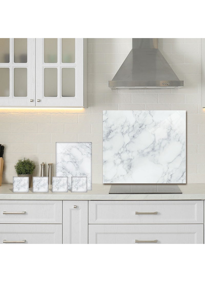 DECORITA 3-Piece Set Classic Marble Look | Glass Stove Back - Glass Cutting Board - Tray - Coaster  - Image 1