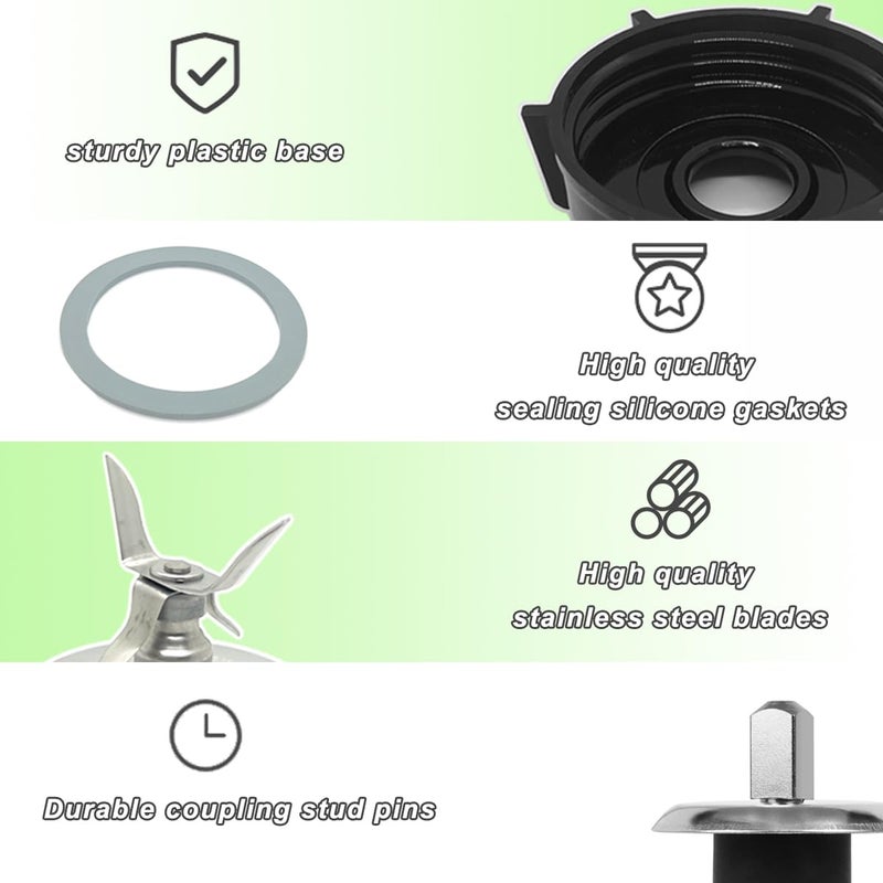 Gnicaela for Oster Blender Replacement Parts Kit - Ice Crusher Blade with Jar Base Cap, Coupling Stud Slinger Pin & 4 Rubber O Ring Sealing Gaskets - Image 3