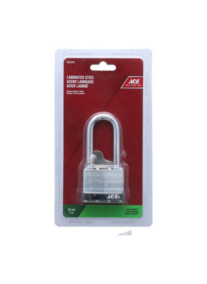 ACE Laminated Steel Padlock with Key Silver and Black 2inch 