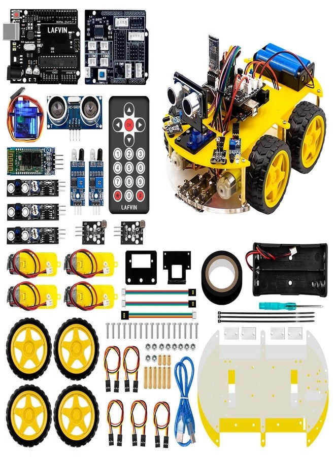 LAFVIN مجموعة سيارة روبوت متعددة 4WD من لاففين محدثة V2.0 - سيارة روبوت STEM/برمجة رسومية متوافقة مع Arduino IDE مع دليل تعليمات - Image 1