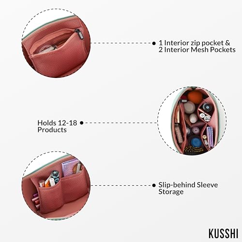KUSSHI Neoprene Makeup Bag - Washable Makeup Bag for Stress Free Travel (Sage/Coral Rose) - Image 3