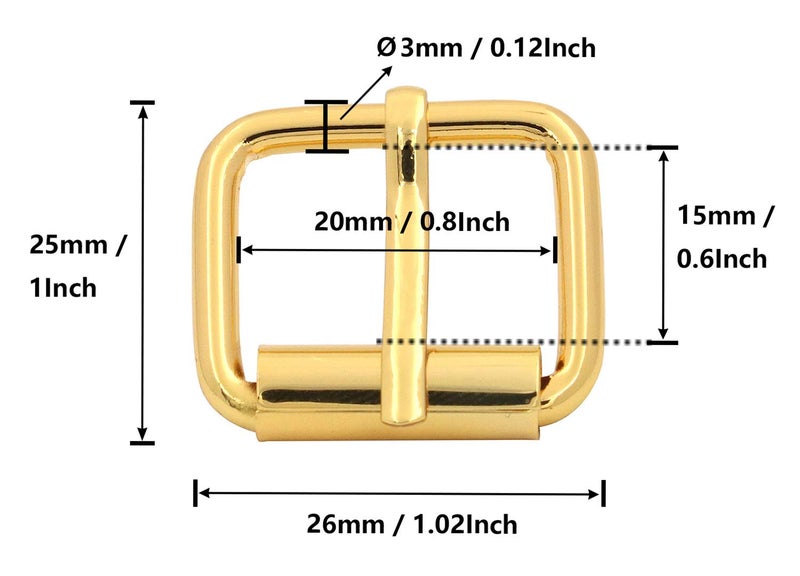 BIKICOCO 45 Roller Pin Belt Buckles Non Welded for Bags Collars Shoes and Belt Straps Golden Pack of 10 - Image 2