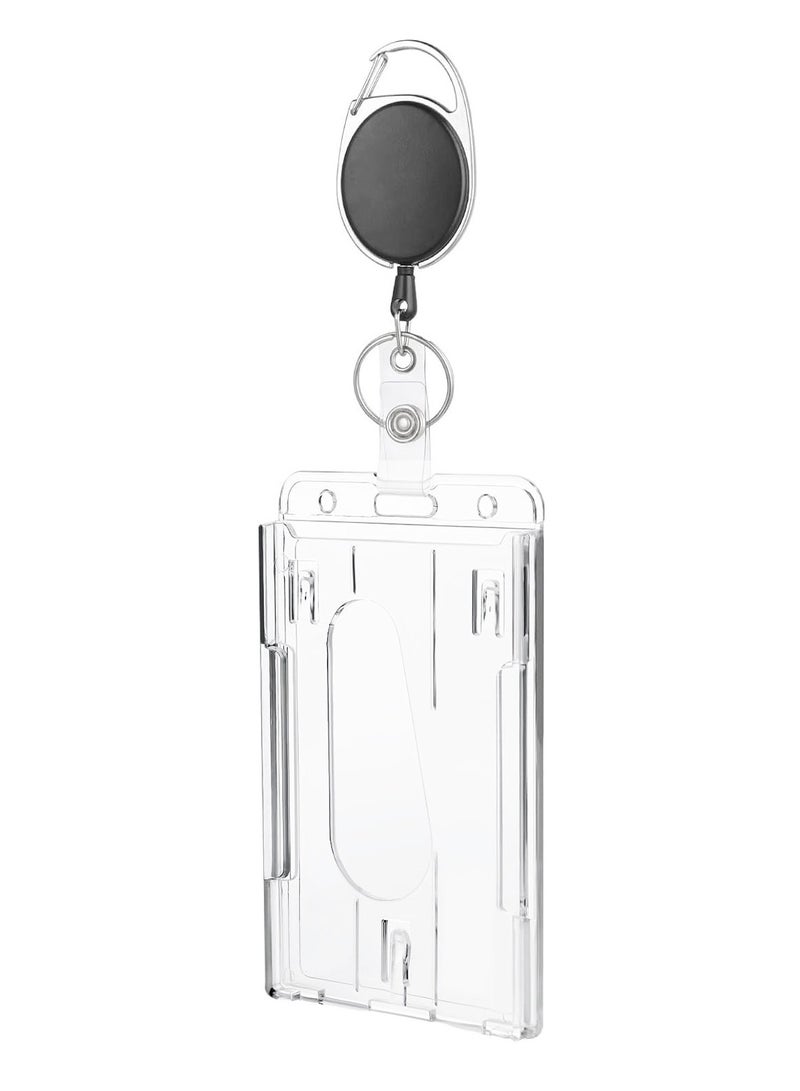 Generic ID Card and Badge Holder with Retractable Lanyards, Silicone Bead Card Sleeve Transparent ID Window Case, Retractable Badge Reel Carabiner Clip Card for Women Nurse Teacher Student  - Image 1