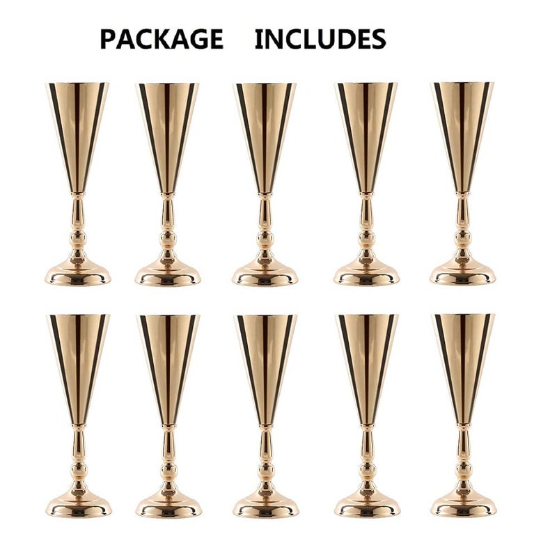 Lovecat 10 Pcs Tabletop Decoration Centerpiece, 14.4in Metal Wedding Flowers Small Gold Vase, Christmas Anniversary Birthday Party Home Decoration Flower Arrangement - Image 5
