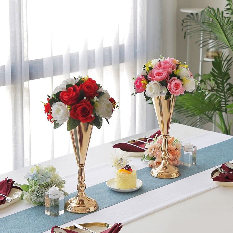 Lovecat 10 Pcs Tabletop Decoration Centerpiece, 14.4in Metal Wedding Flowers Small Gold Vase, Christmas Anniversary Birthday Party Home Decoration Flower Arrangement - Image 3