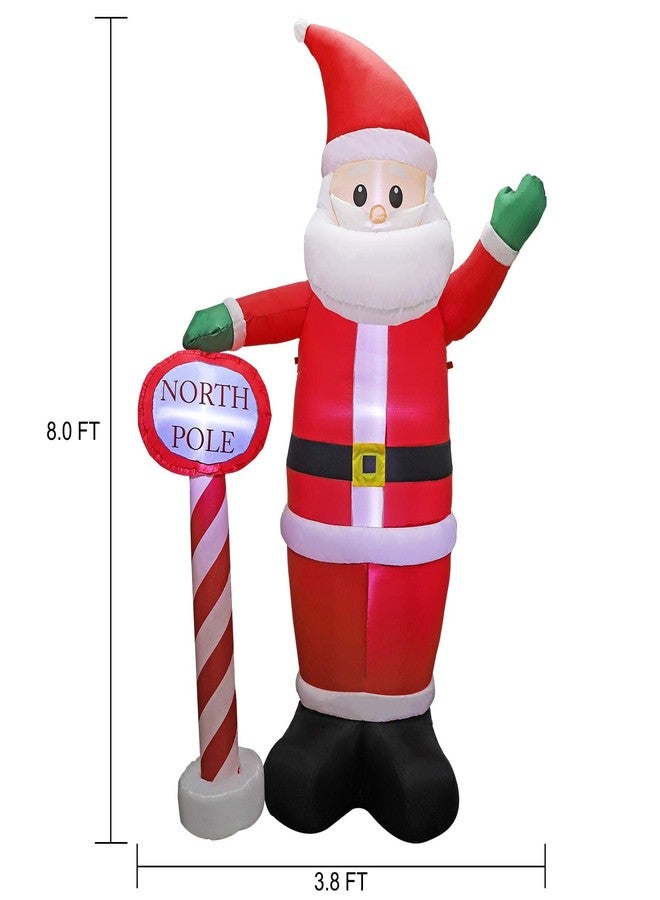 MorTime 8 FT Christmas Inflatable Santa Claus with Guidepost, Blow up Lighted Giant Wave Santa Claus North Pole with LED Lights Yard Decoration Party Display for Xmas Outdoor Decorations - Image 3