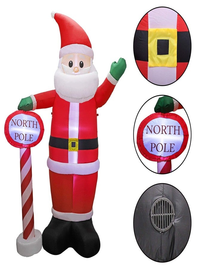 MorTime 8 FT Christmas Inflatable Santa Claus with Guidepost, Blow up Lighted Giant Wave Santa Claus North Pole with LED Lights Yard Decoration Party Display for Xmas Outdoor Decorations - Image 2