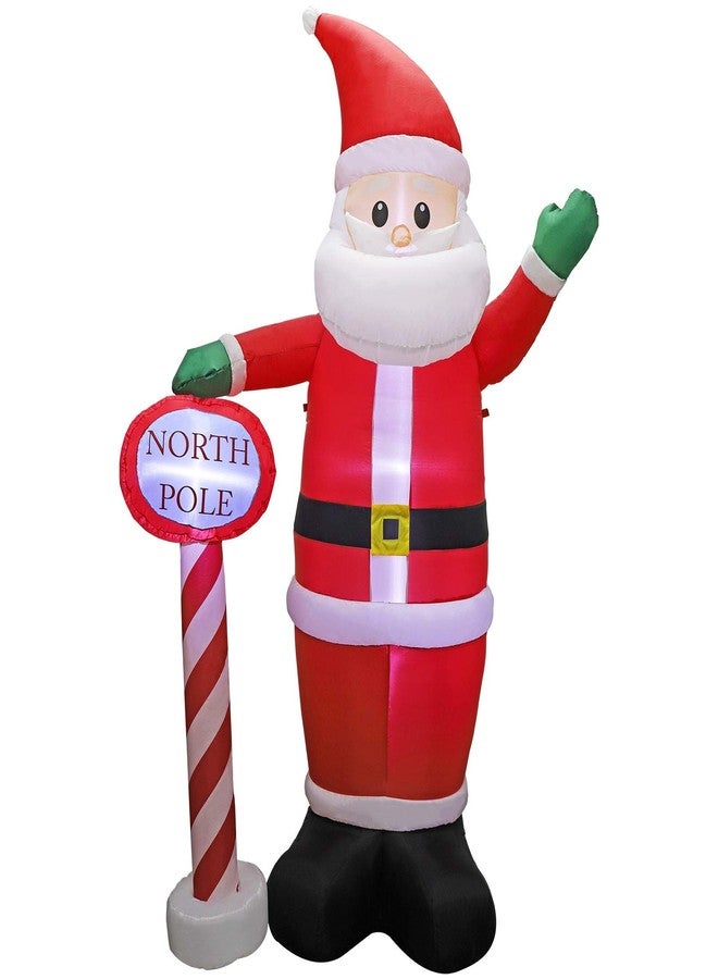 MorTime 8 FT Christmas Inflatable Santa Claus with Guidepost, Blow up Lighted Giant Wave Santa Claus North Pole with LED Lights Yard Decoration Party Display for Xmas Outdoor Decorations - Image 5