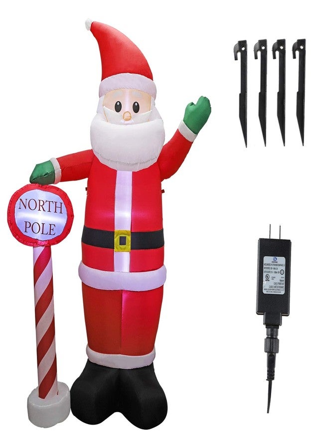 MorTime 8 FT Christmas Inflatable Santa Claus with Guidepost, Blow up Lighted Giant Wave Santa Claus North Pole with LED Lights Yard Decoration Party Display for Xmas Outdoor Decorations - Image 4
