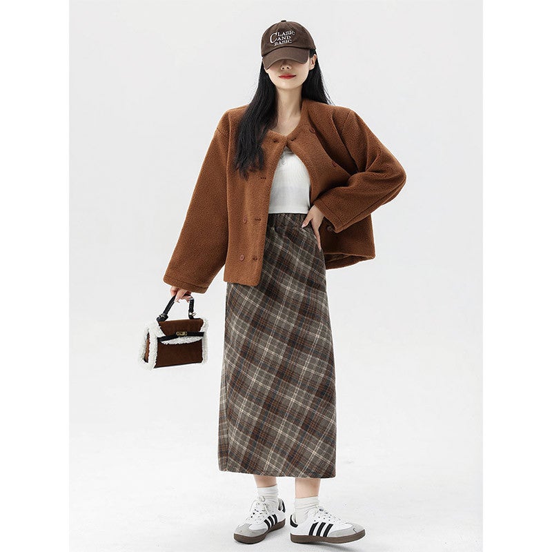 Women's Plaid A-Line Split Midi Skirt - Image 4