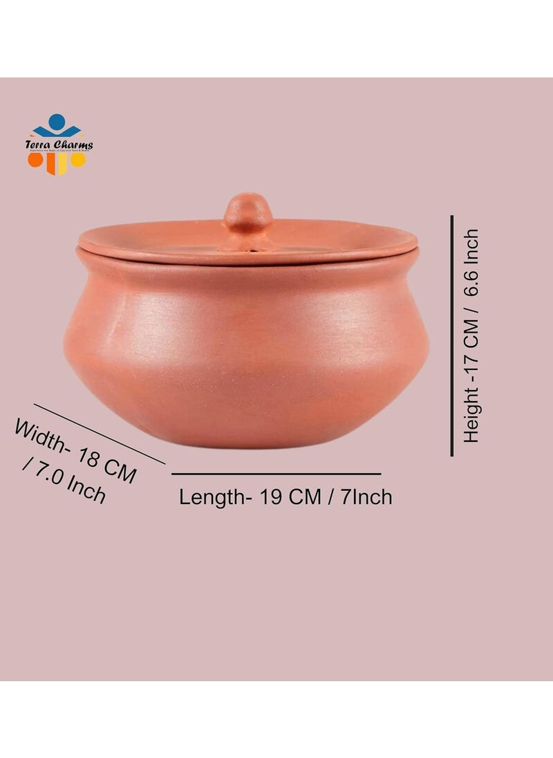 Terra Charms Terra Charms Terracotta Clay Pot Cooking Serving Kadhi Hand Craft Making for Kadhi Handi for Kitchen Light Weight Curd Bowl with Lid for Cooking Pack of 1 700ML Capacity Brown Color  - Image 2