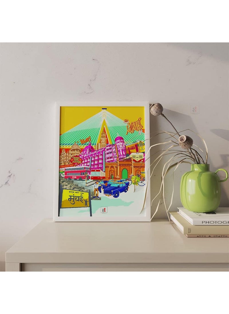 Art Street - Art Street Pop Art Aamchi Mumbai City Texture Paper Framed Art Print, Wall Décor For Home, Office & Living Room Decoration - 13x17 Inch - Image 1