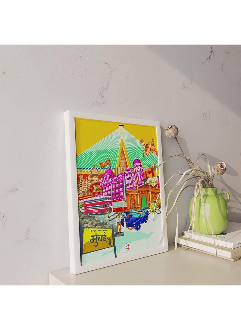 Art Street - Art Street Pop Art Aamchi Mumbai City Texture Paper Framed Art Print, Wall Décor For Home, Office & Living Room Decoration - 13x17 Inch - Image 1
