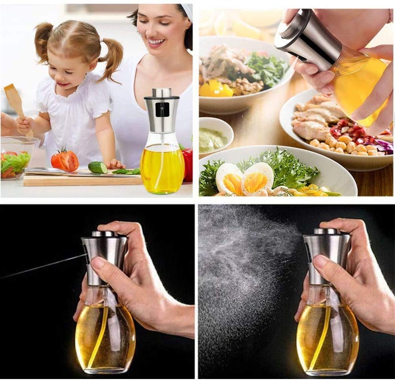 SEMITO 200ml Oil Spray for Cooking Refillable Stainless Steel Oil Dispenser with Mini Funnel Vinegar Glass Spray Bottle for BBQ Salad Baking Grilling Roasting and Frying - Image 3