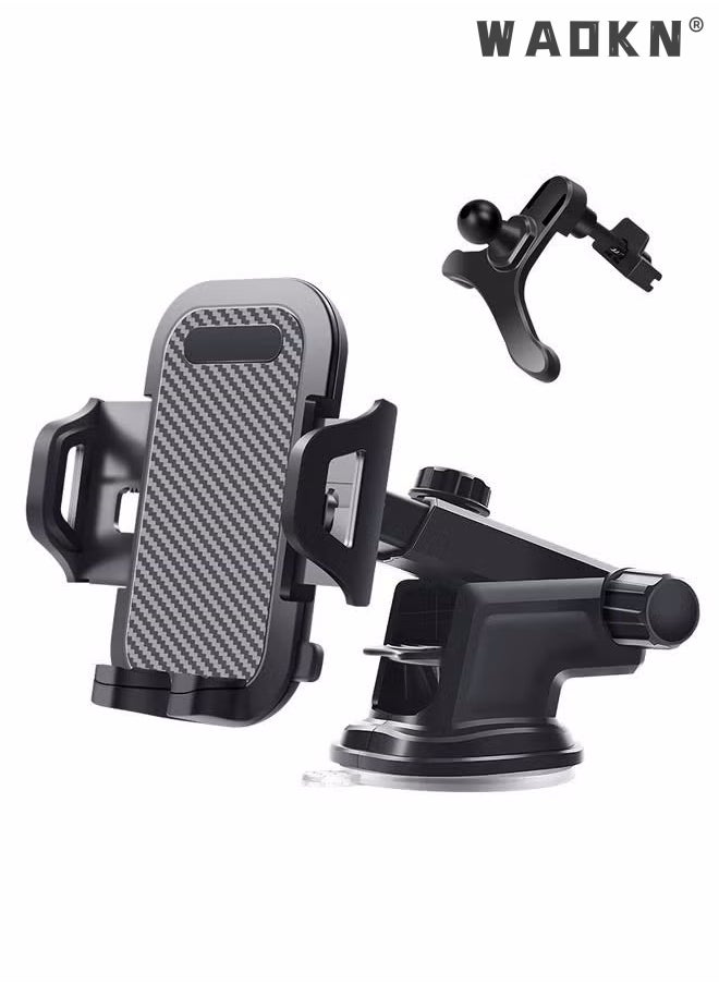 WAOKN - Phone Mount for Car (3 in 1) Dashboard Windshield Air Vent [Multi-Angle Adjustment Arm] Dash Phone Holder Mount, Car Cell Phone Holder, Hands Free iPhone Stand for Car Fit for All Mobile Phones - Image 1